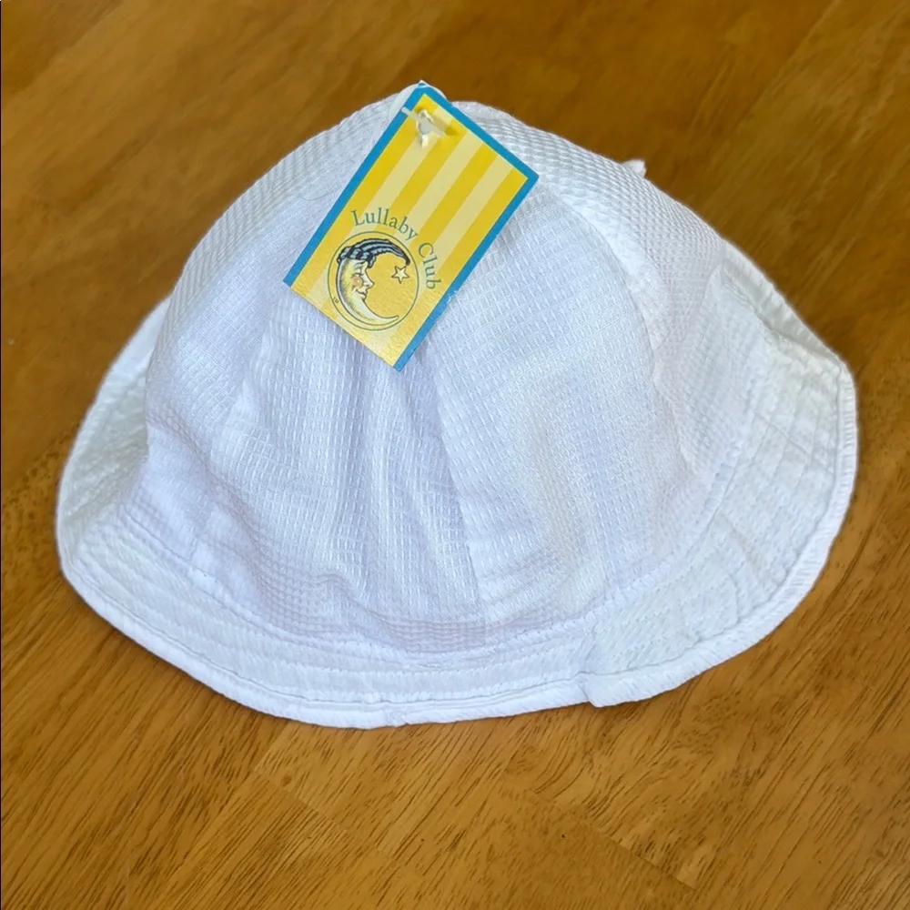 Vintage NWT White Kids Sun Hat with Bow Girl Infant Large Measurements in pics